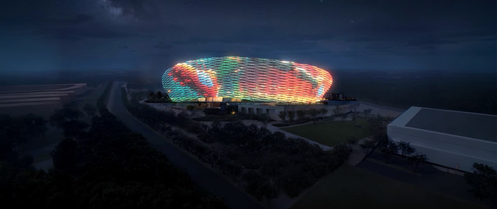 High-end architectural render with neon lighting accents